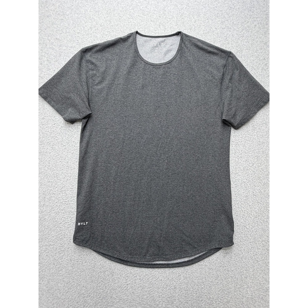 BYLT Lux Drop-Cut T-Shirt Mens XL Gray Curved Hem Stretch Athletic Tee